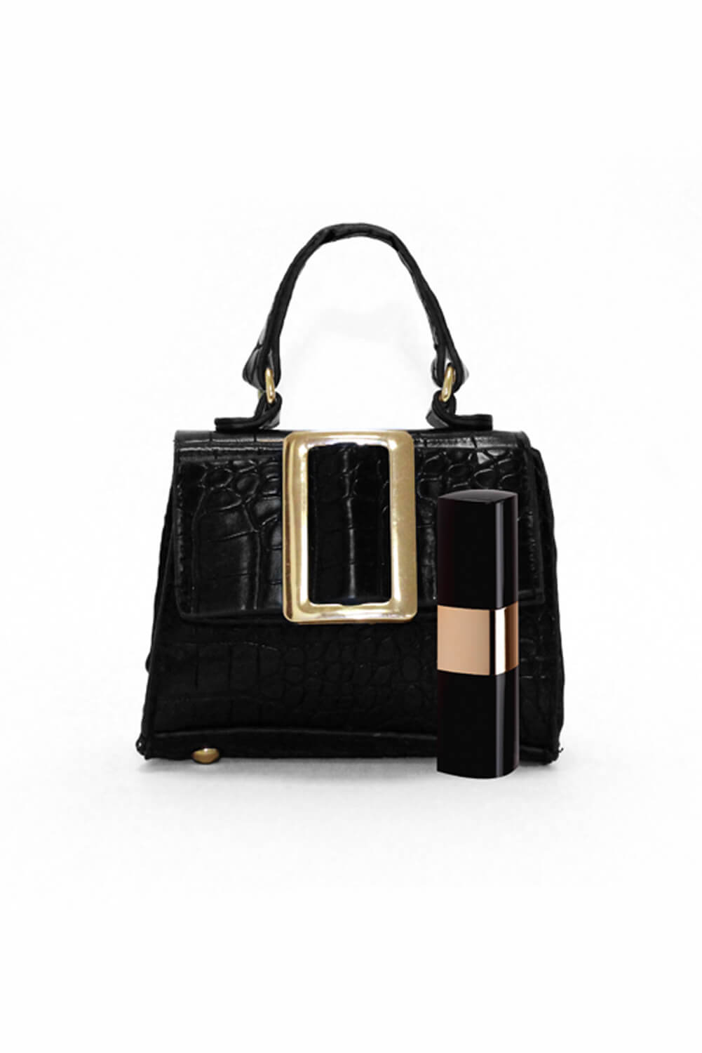 Kikodress - Black Croc Mini Handbag With Gold Buckle