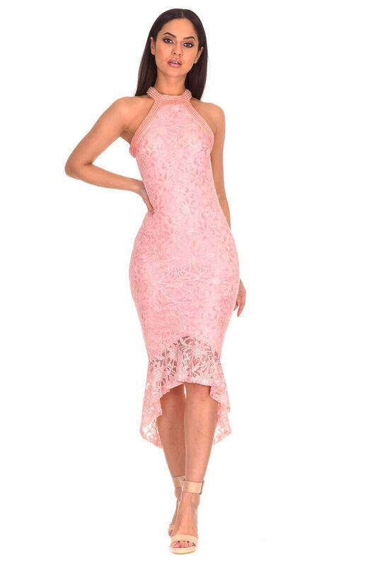 Kikodress - Blush Lace Choker Neck Dress