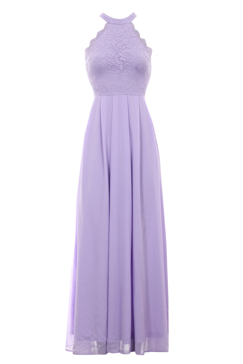 Kikodress - Lilac Lace Choker Neck Maxi Dress