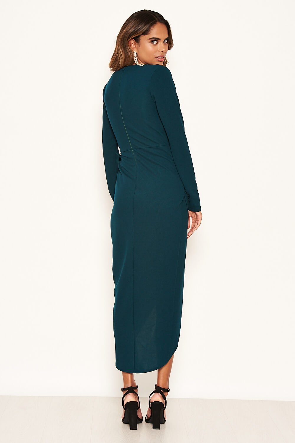 Kikodress - Teal Wrap Bodycon Ruched Dress