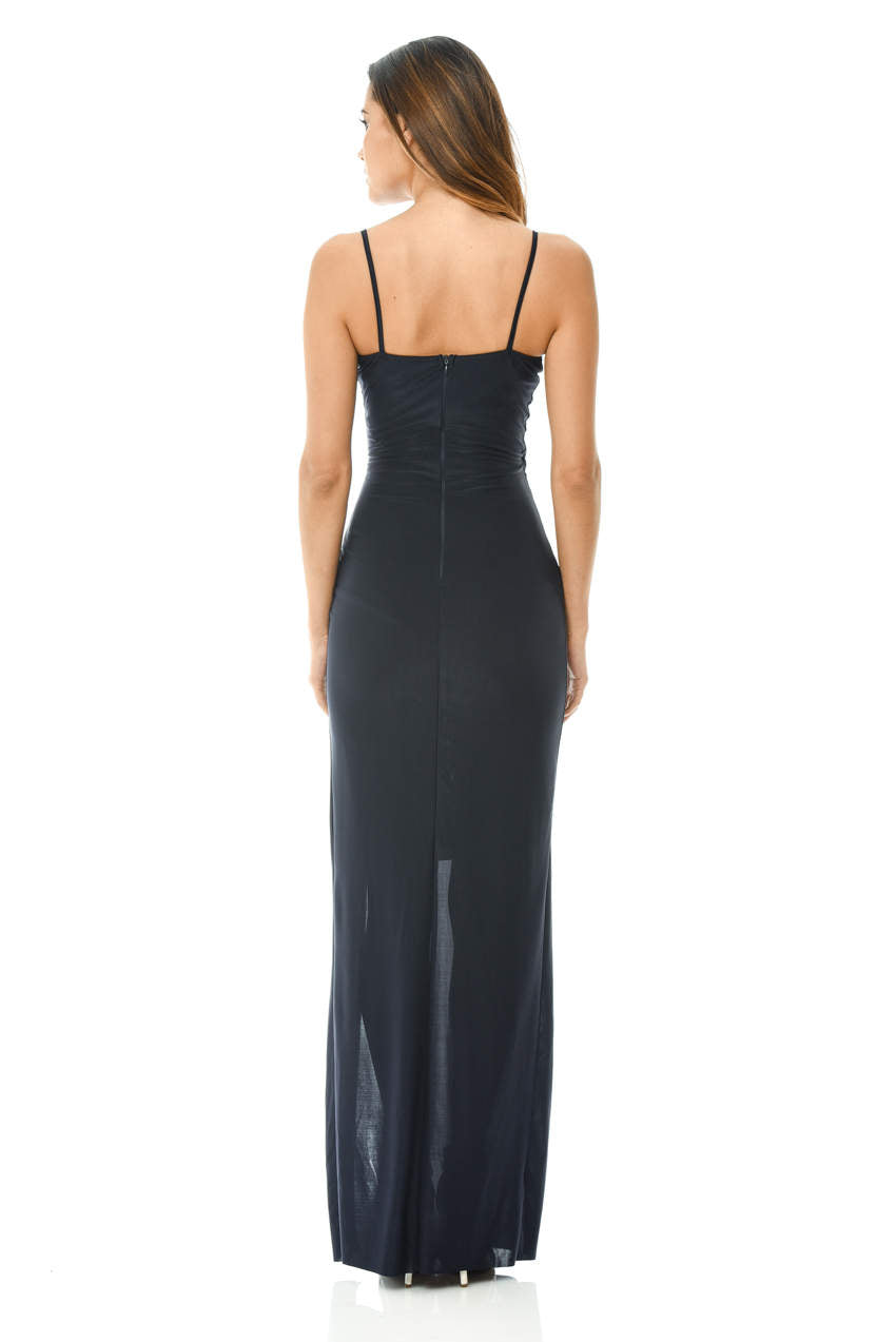 Kikodress - Slinky Navy Maxi Dress with Wrap Front V Neck