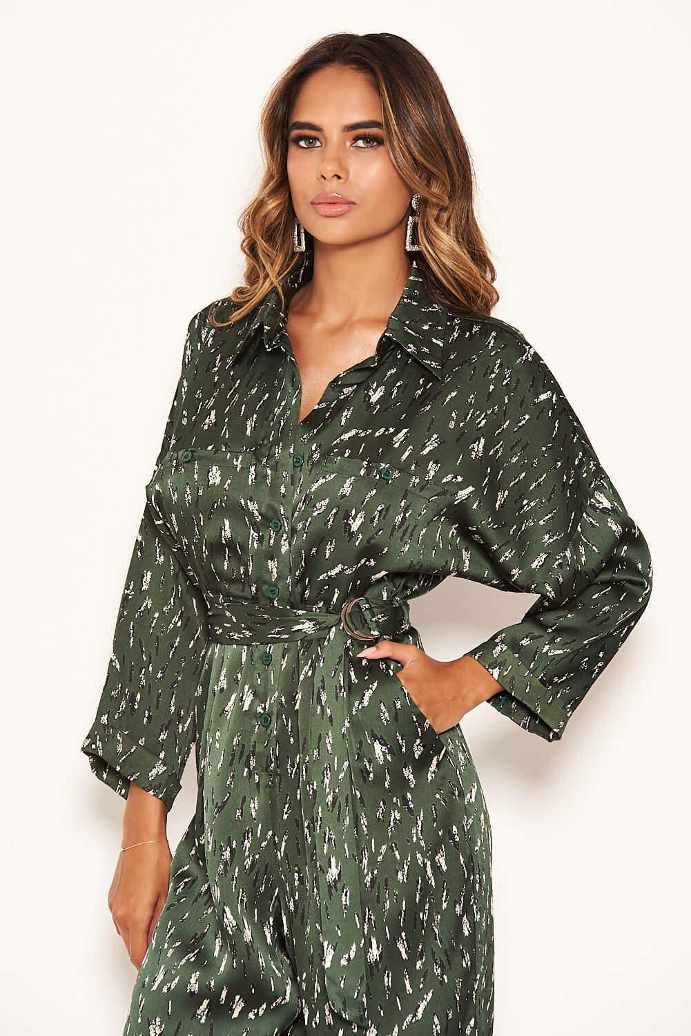 Kikodress - Green Printed Button Up Jumpsuit