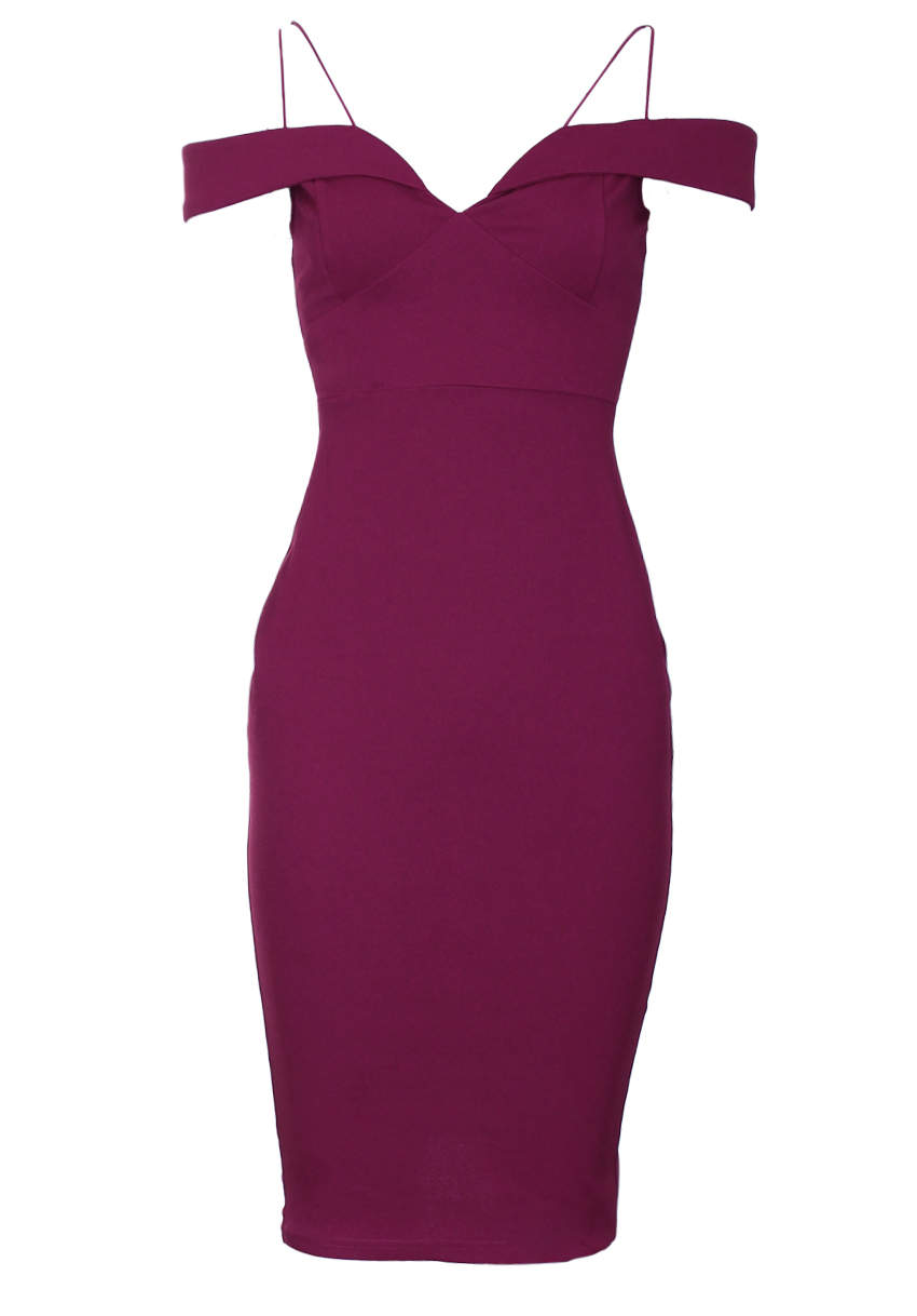 Kikodress - Plum Strappy Off The Shoulder Midi Dress