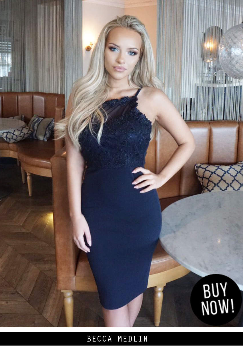 Kikodress - Navy Mesh Embroidered Midi Dress