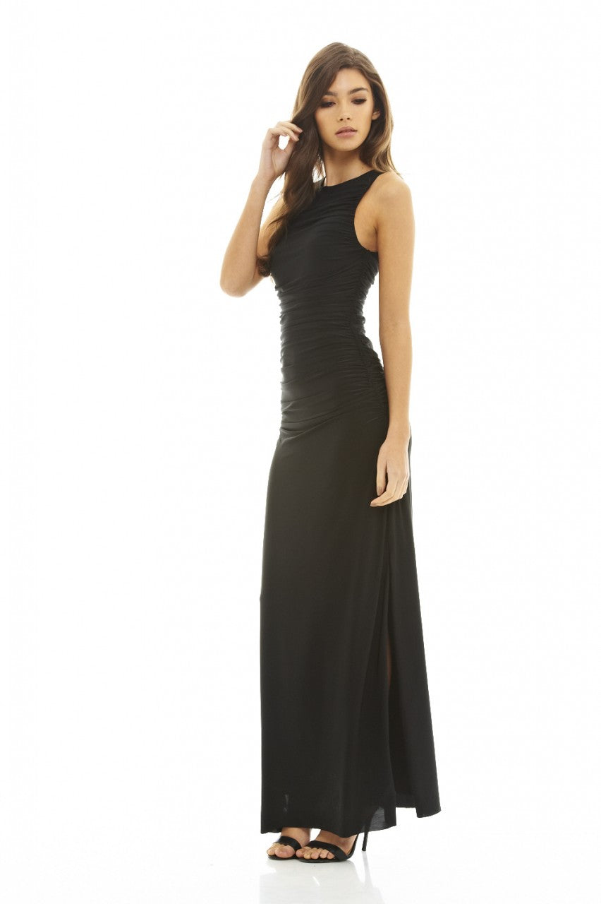 Kikodress - High Neck Ruched Maxi Dress