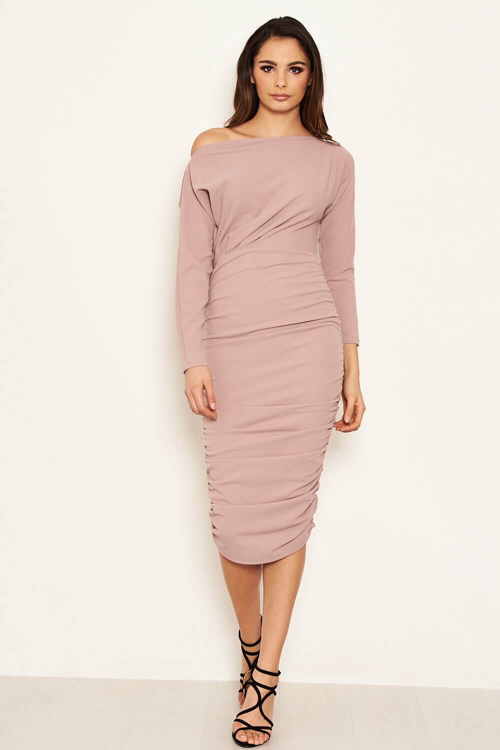 Kikodress - Mauve Off Shoulder Ruched Dress