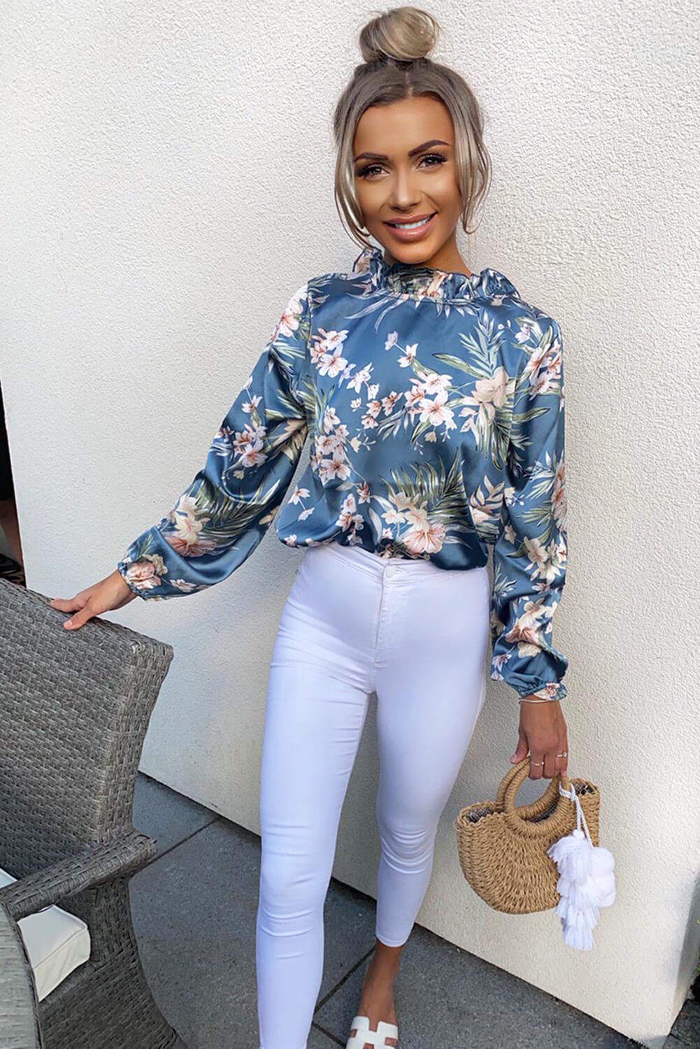 Kikodress - Duck Egg Floral High Neck Top