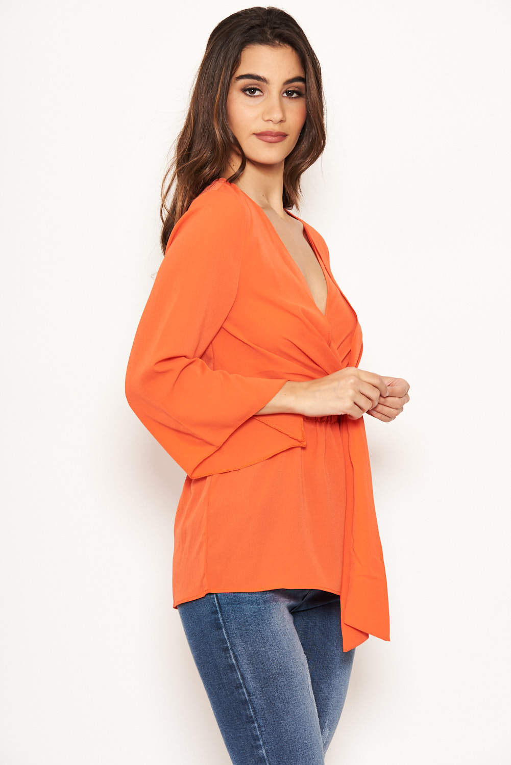 Kikodress - Orange Tie Front Top