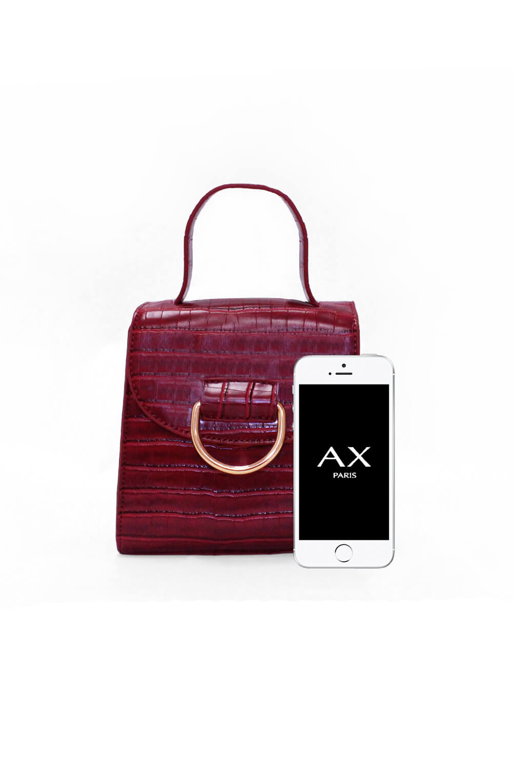 Kikodress - Red Croc Mini Patent Bag With Gold Ring
