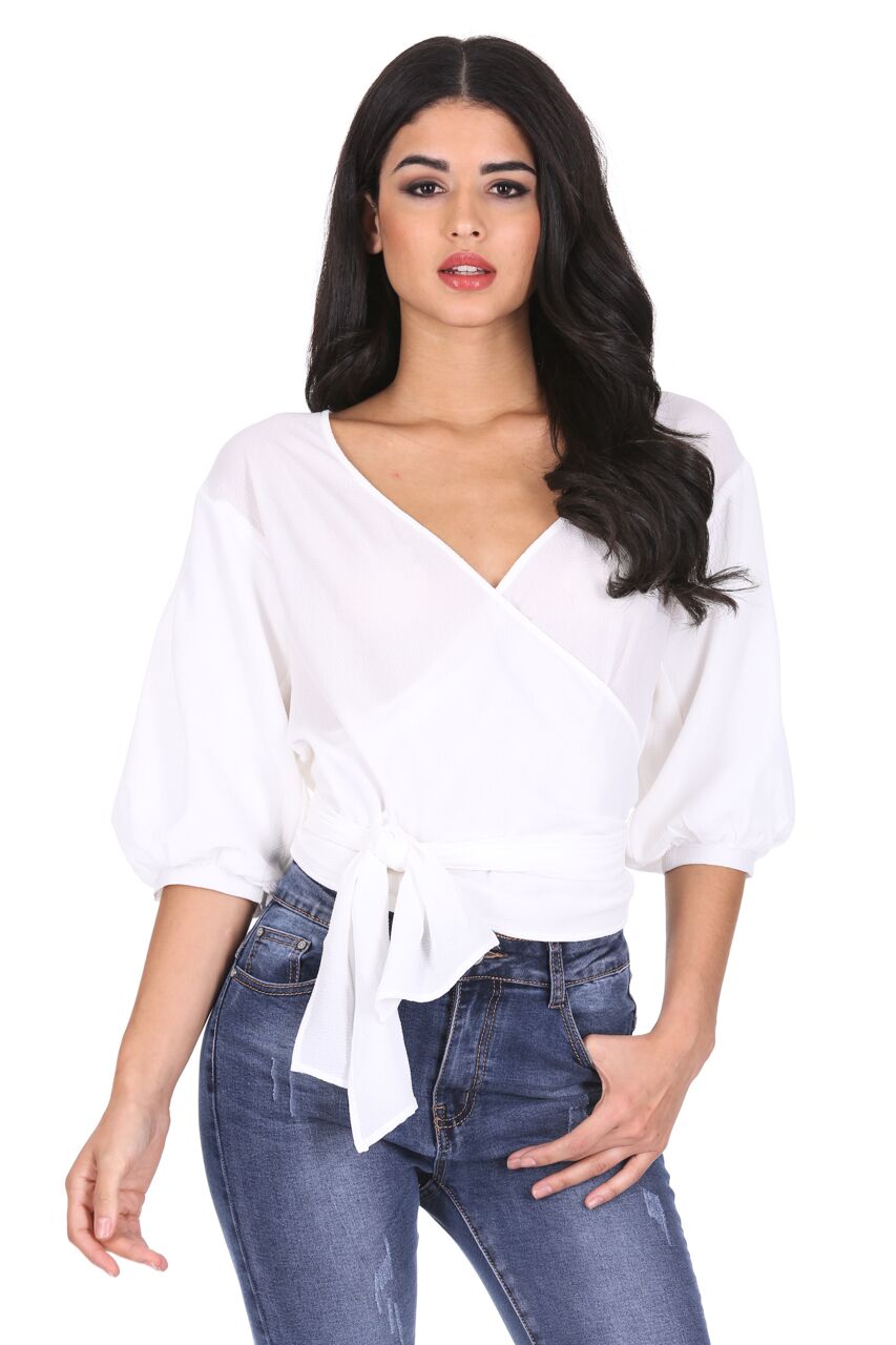 Kikodress - Cream Wrap Crop Top