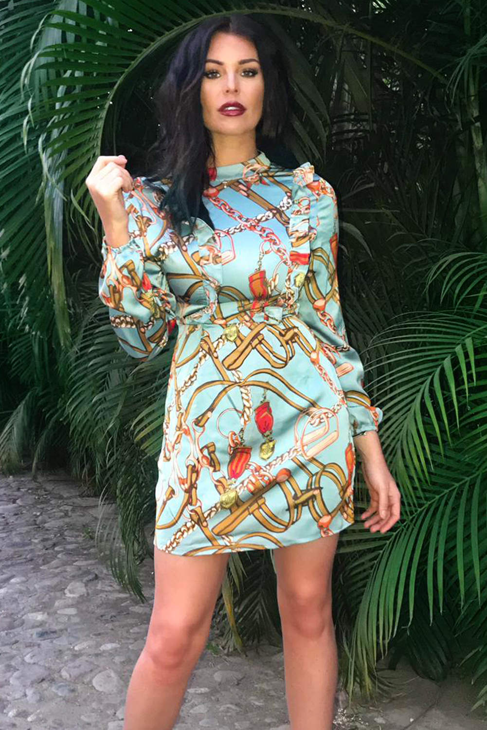 Kikodress - Duck Egg Chain Print Dress