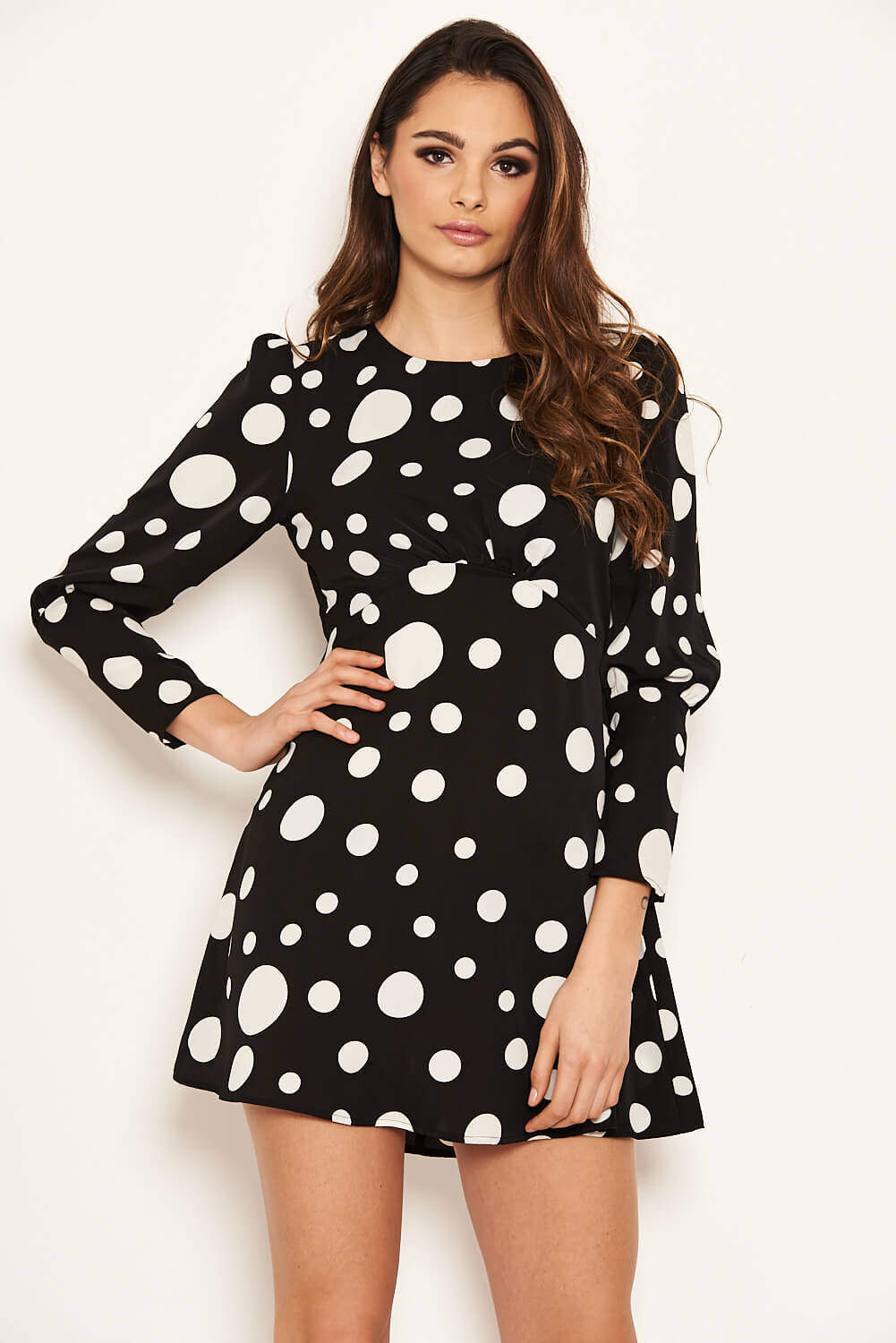 Kikodress - Black Polka Dot Long Sleeve Dress
