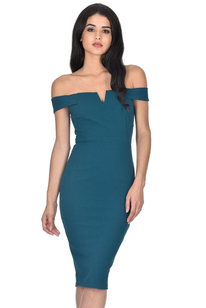 Kikodress - Teal Bardot Bodycon Dress