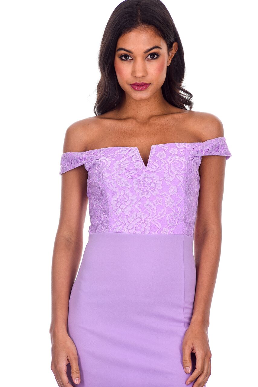 Kikodress - Lilac Lace Choker Neck Maxi Dress