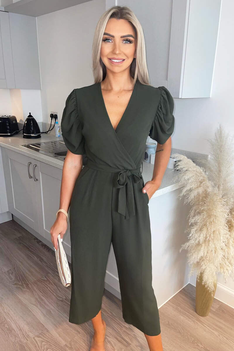 Kikodress - Olive Puff Sleeve Jumpsuit