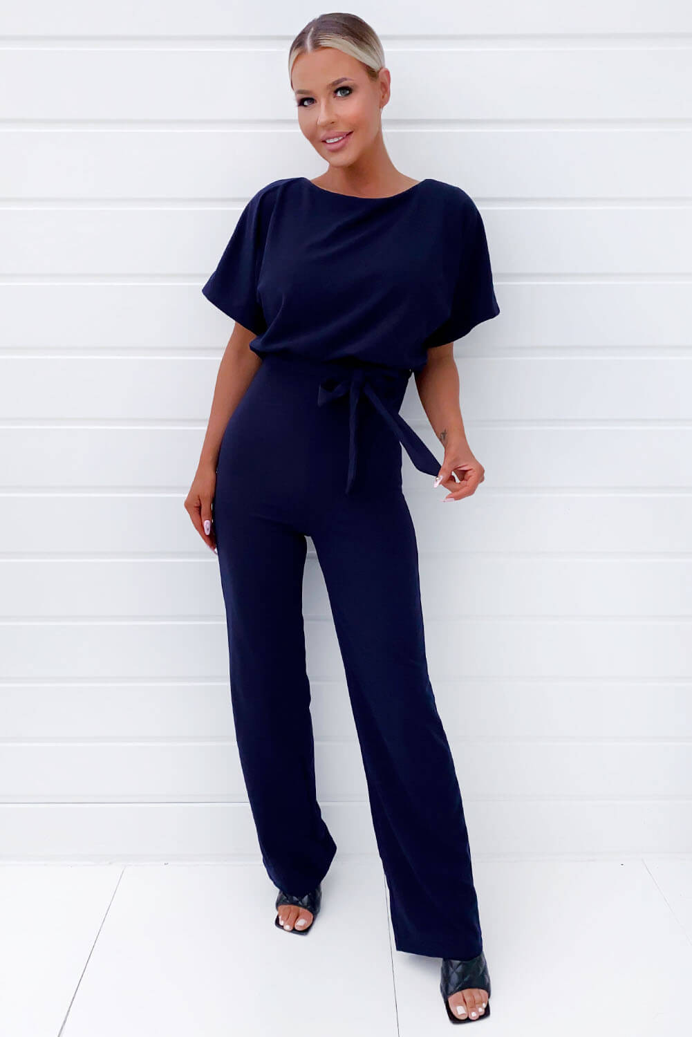 Kikodress - Navy Tie Waist Jumpsuit