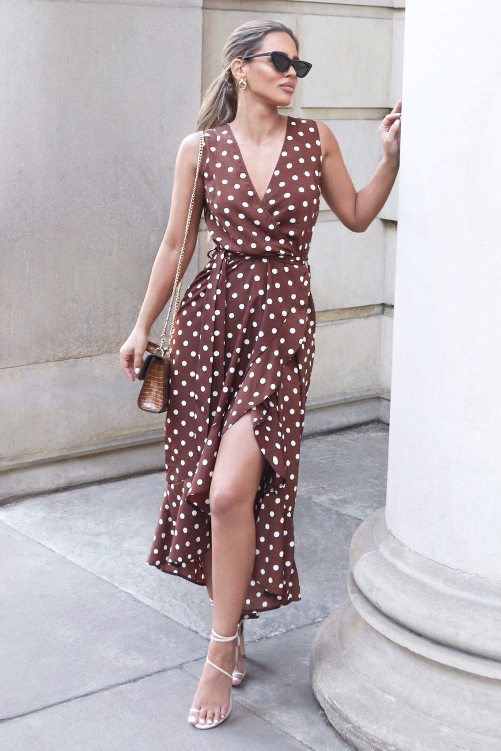 Kikodress - Brown Polka Dot Wrap Dress