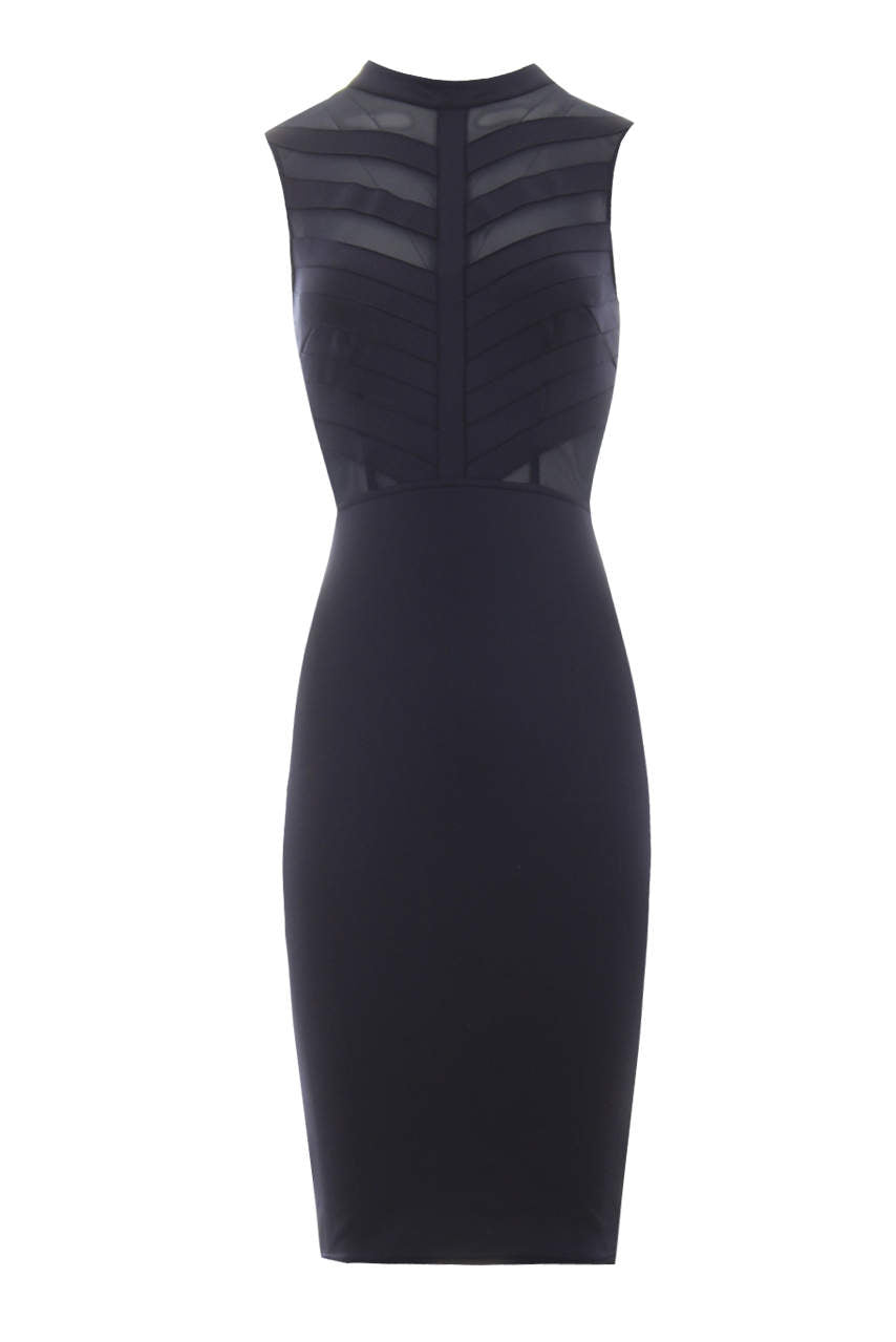 Kikodress - Navy Mesh Paneling Midi Dress