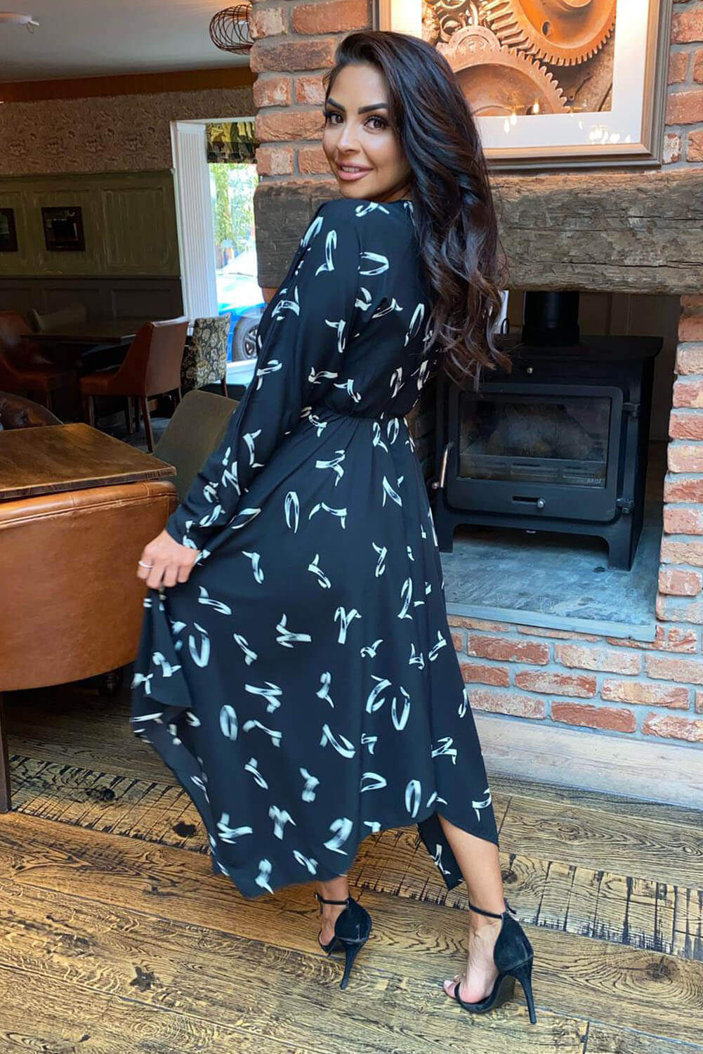 Kikodress - Black Printed Handkerchief Midi Dress
