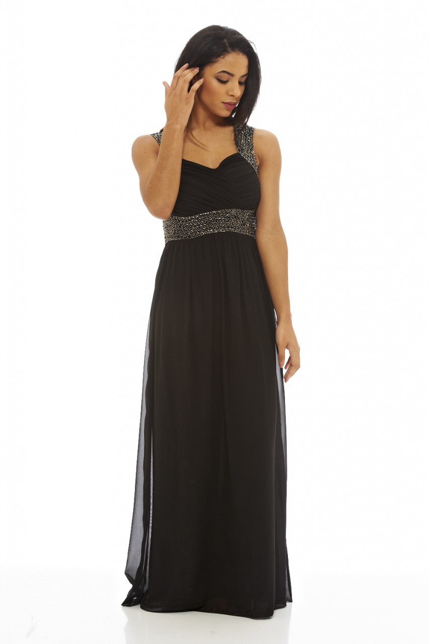 Kikodress - Black Embellished  Chiffon   Maxi Dress