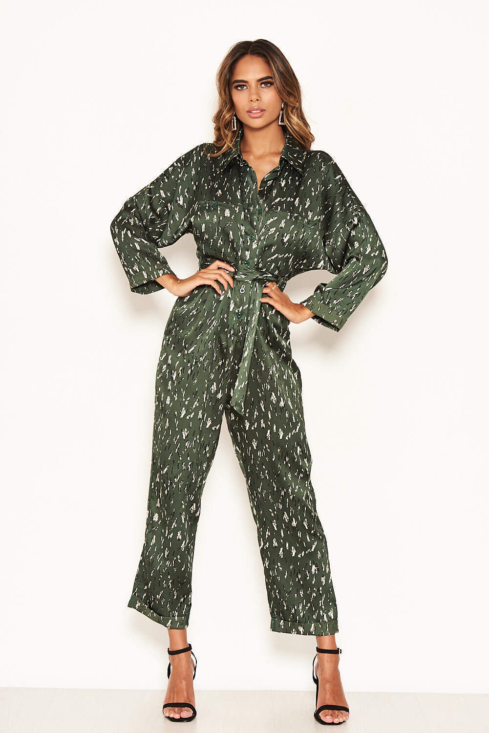 Kikodress - Green Printed Button Up Jumpsuit