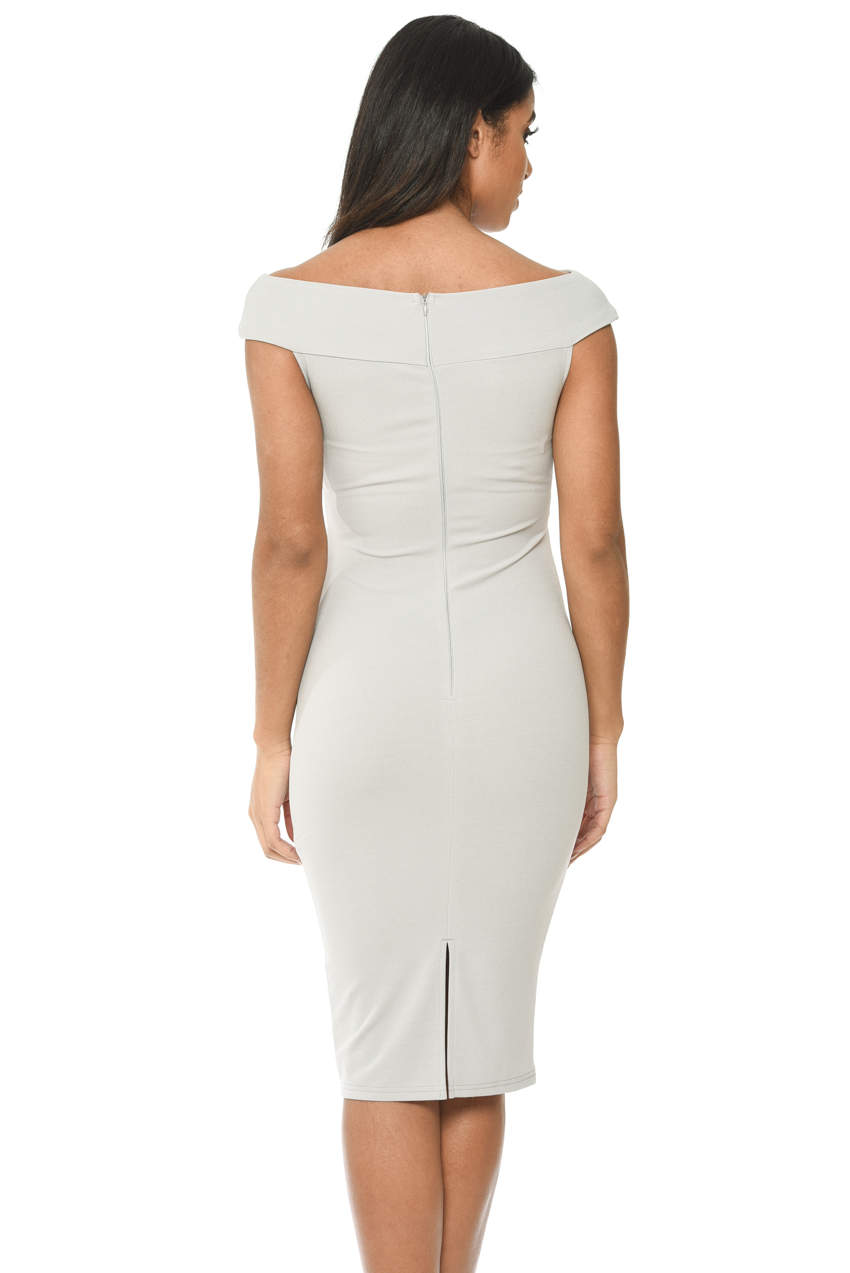 Kikodress - Silver Cross Over Bodycon Bardot Dress