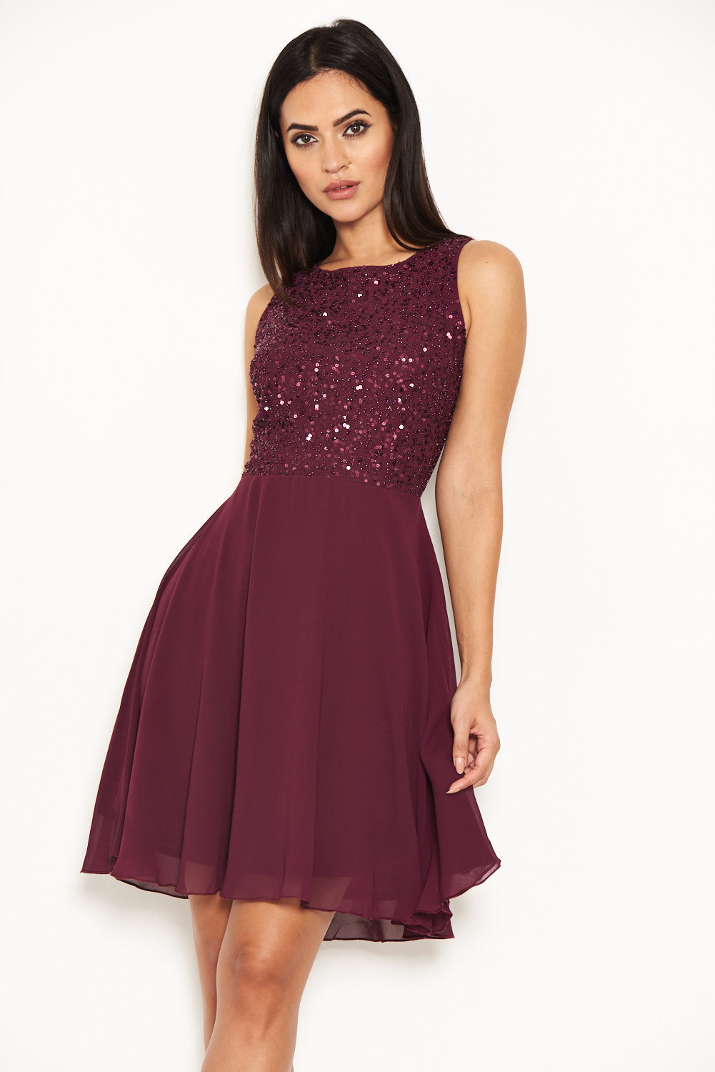 Kikodress - Plum Embellished Skater Dress