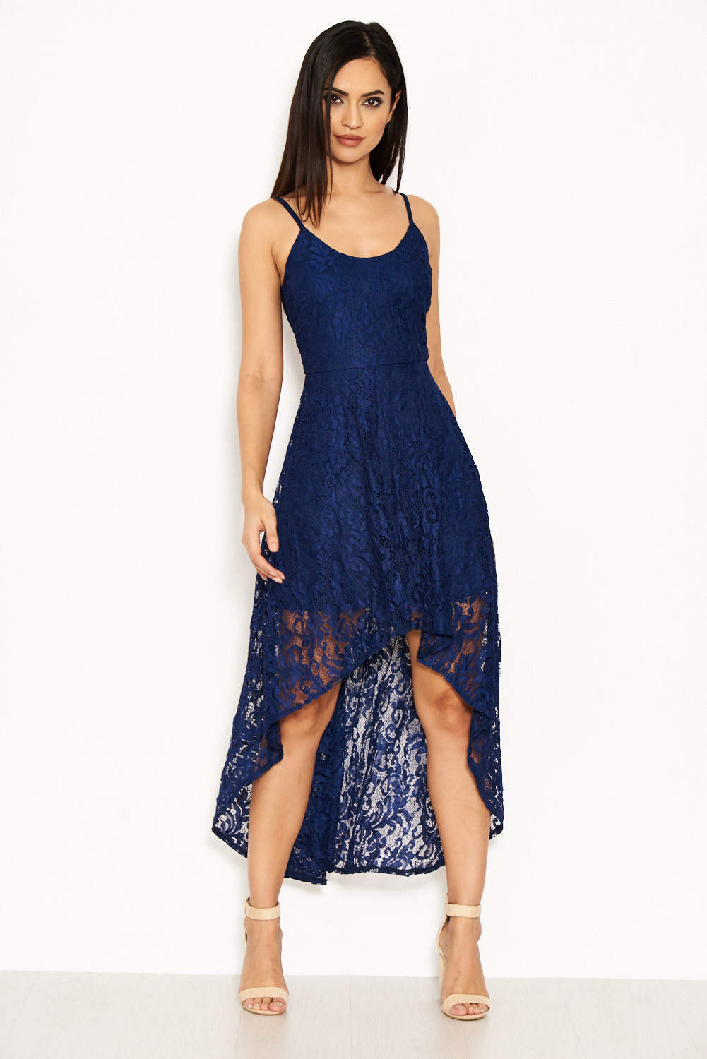 Kikodress - Navy Lace Dress With Waterfall Skirt