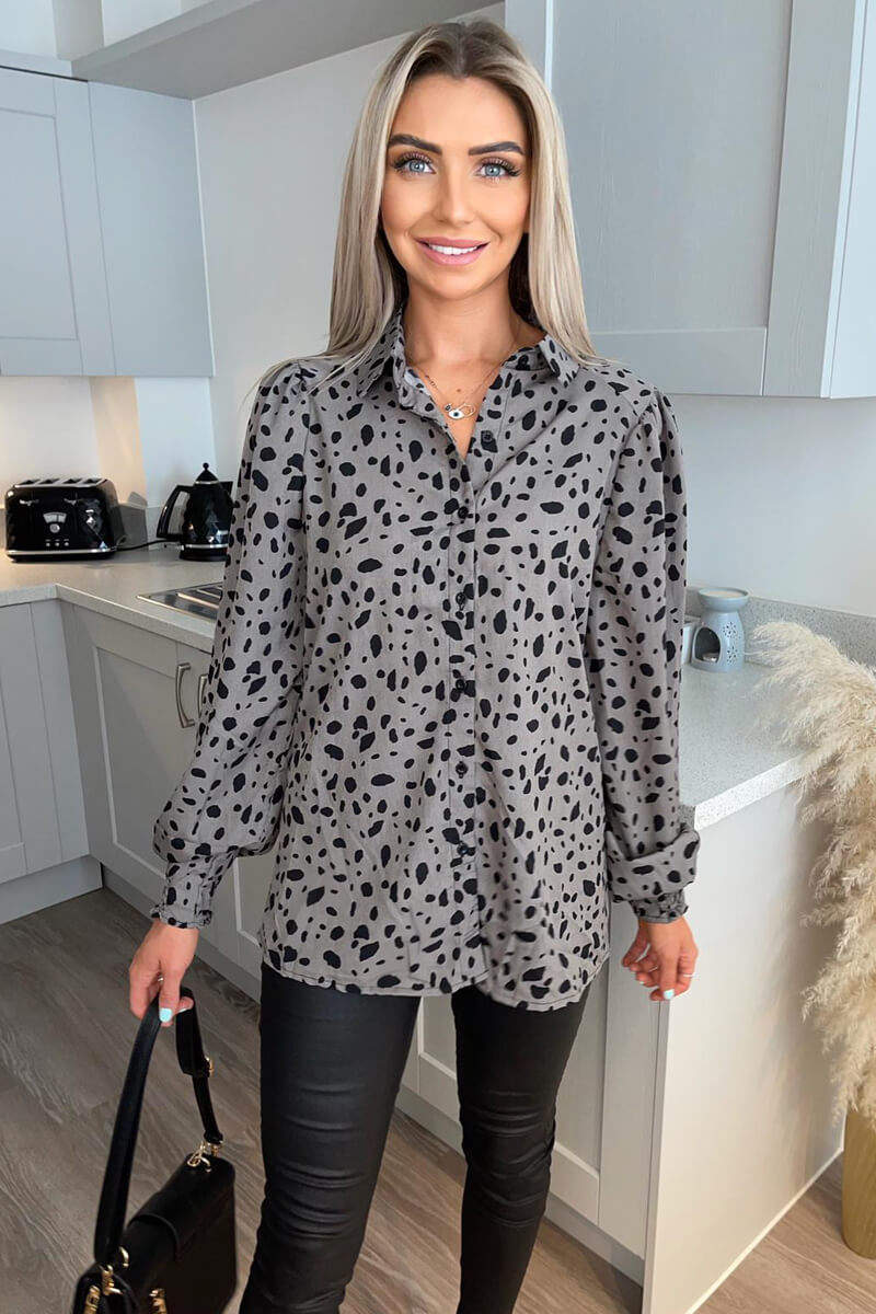 Kikodress - Grey Animal Print Long Sleeved Shirt