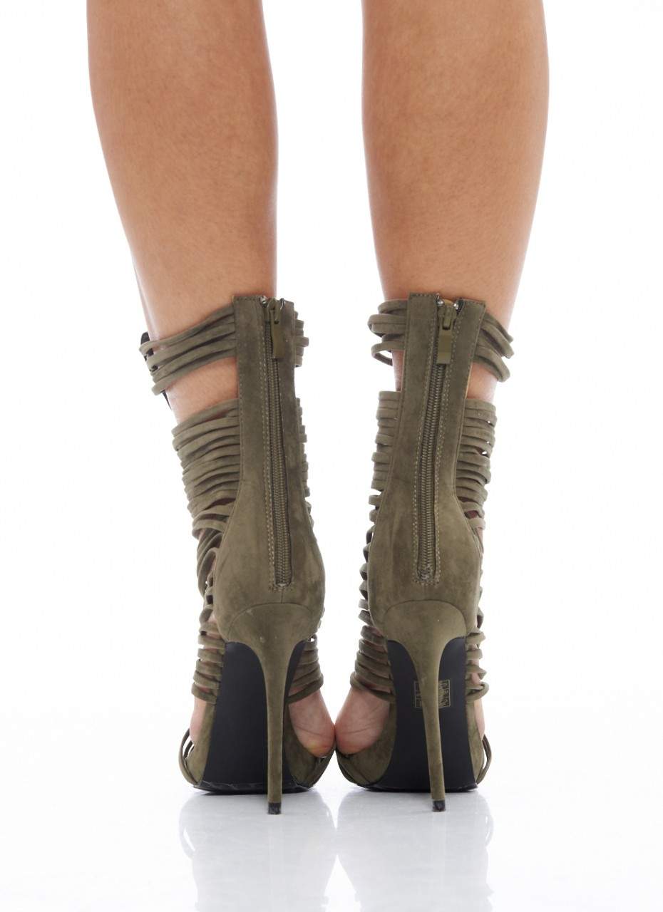 Kikodress - Faux  Suede Multi Strap Heels