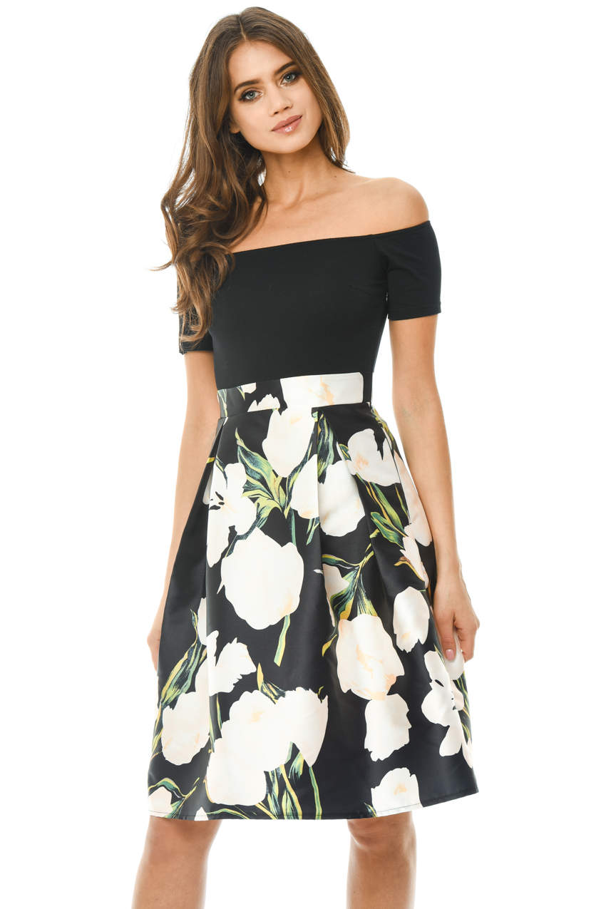 Kikodress - Floral 2 in 1 Printed Skater Dress