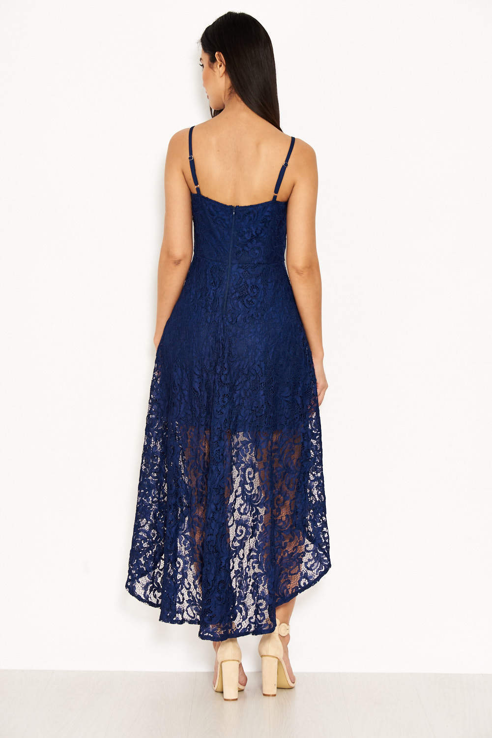 Kikodress - Navy Lace Dress With Waterfall Skirt