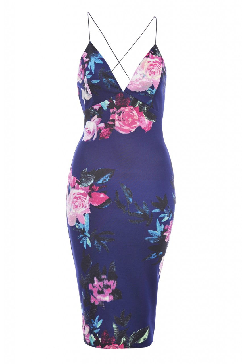 Kikodress - Deep V Front Floral Midi Dress
