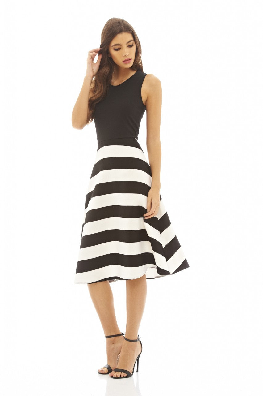 Kikodress - 2 In 1 Striped Midi Skater Dress