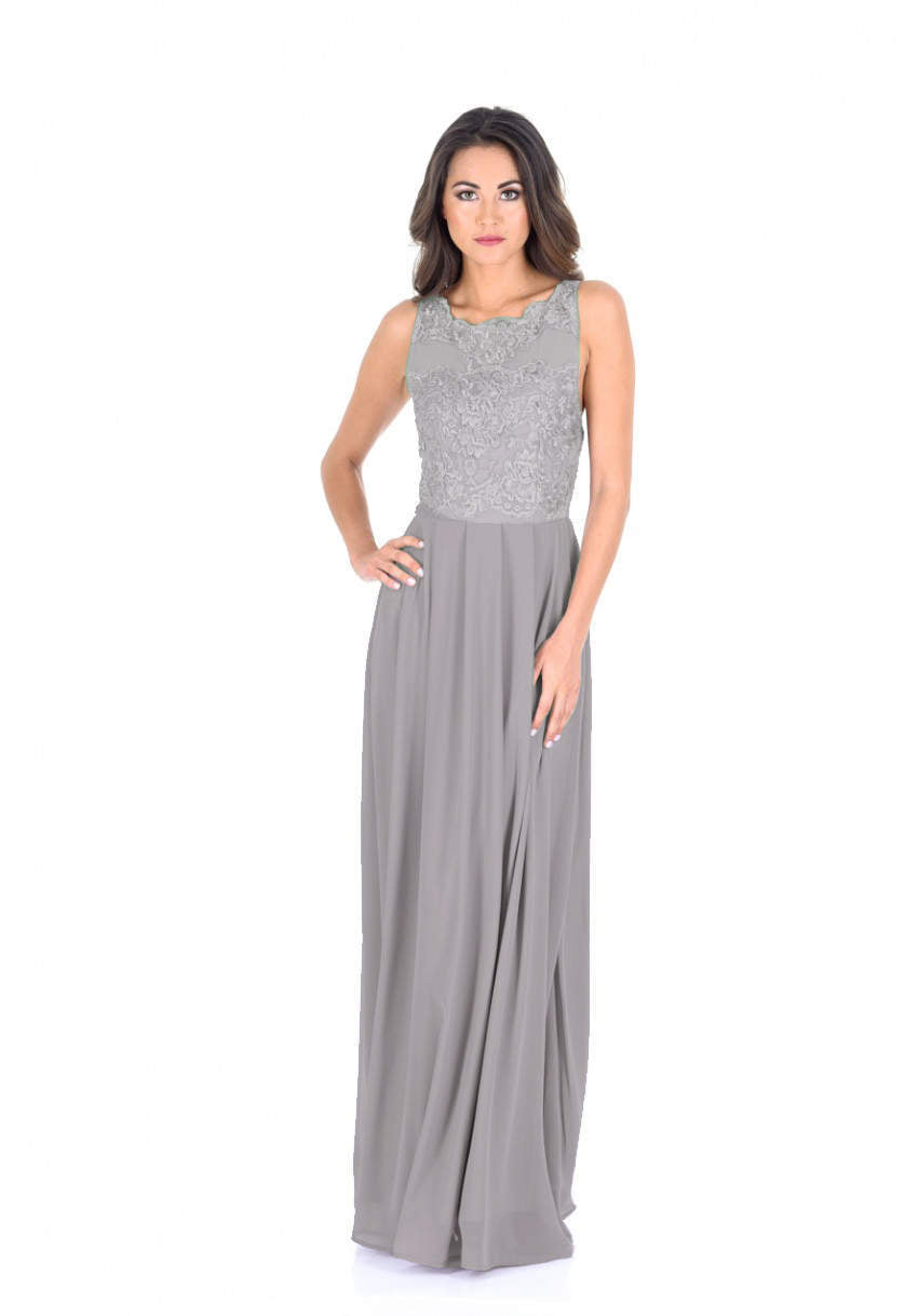 Kikodress - Silver Sleeveless Embroidered Maxi Dress