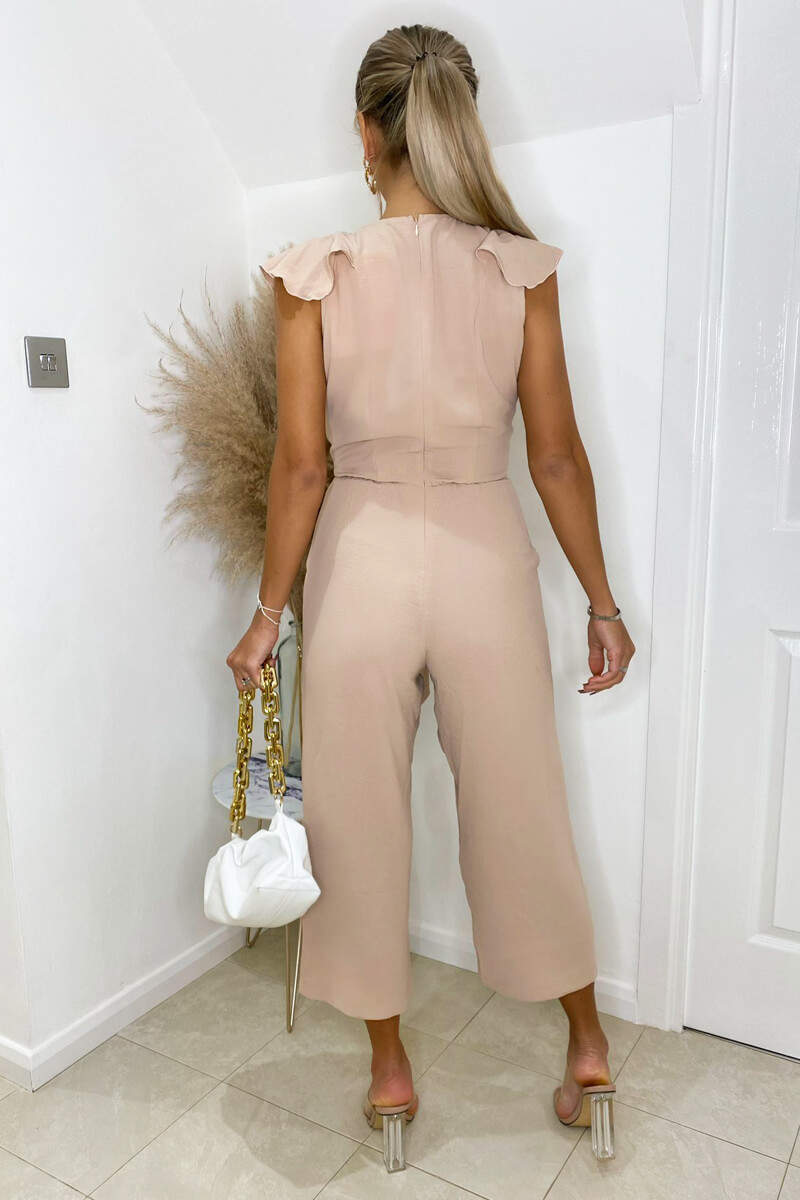 Kikodress - Nude Frill Front Belted Jumpsuit