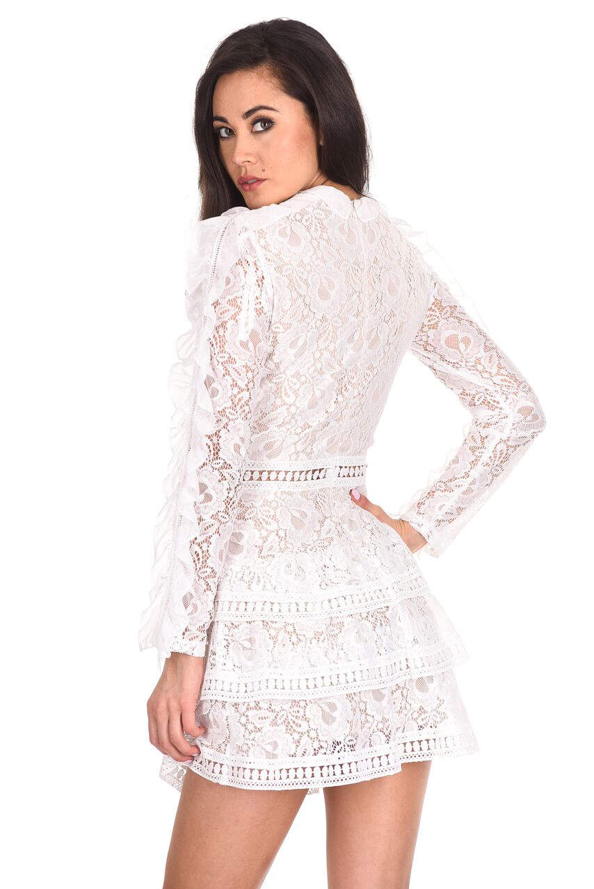 Kikodress - Cream Lace Tiered Mini Dress