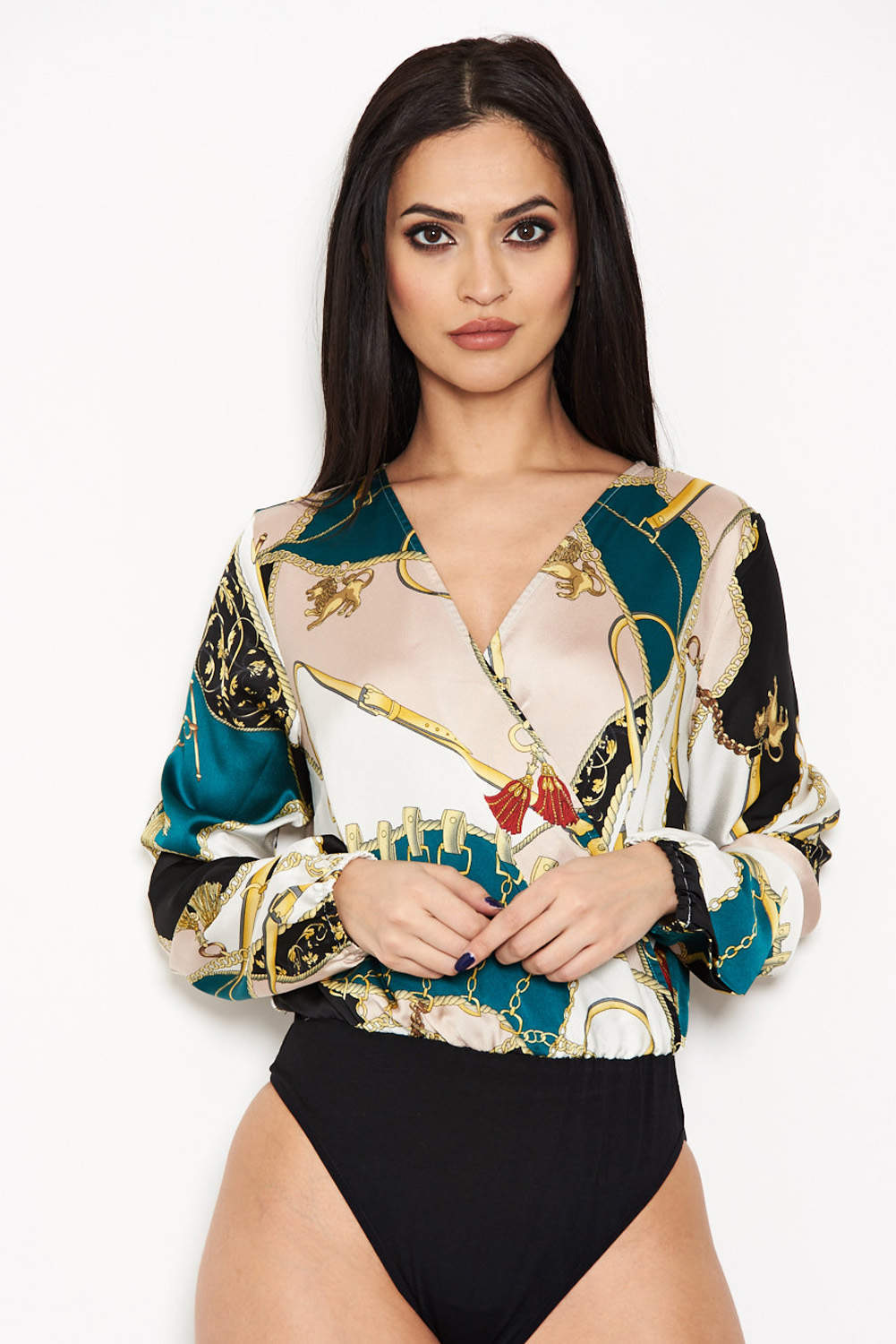 Kikodress - Green Printed Wrap Bodysuit