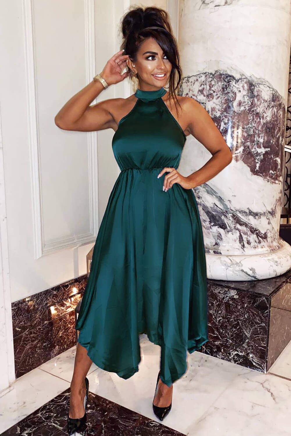 Kikodress - Teal Satin Sleeveless Maxi Dress