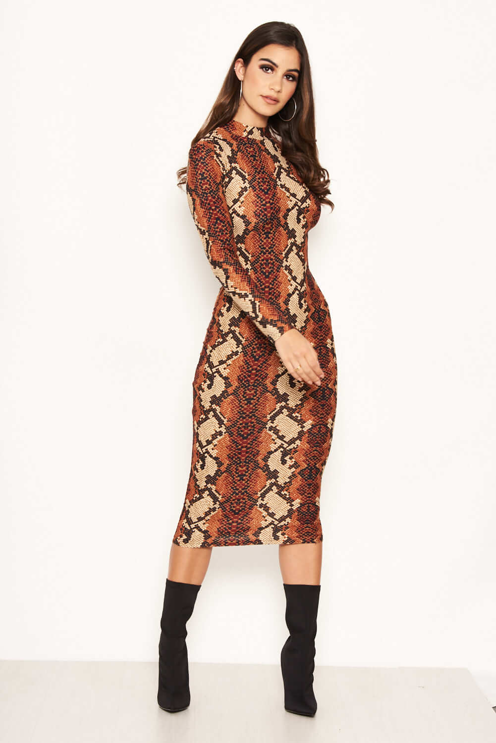 Kikodress - Rust Snake Print Midi Dress