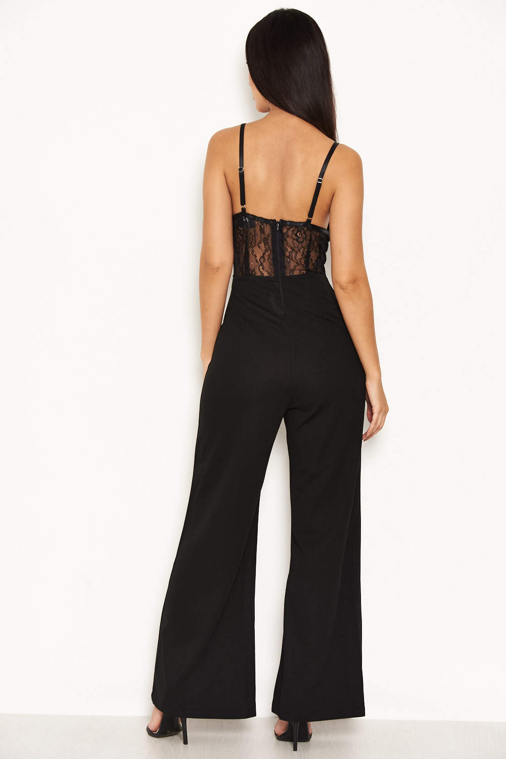 Kikodress - Black Lace Top Wide Leg Jumpsuit