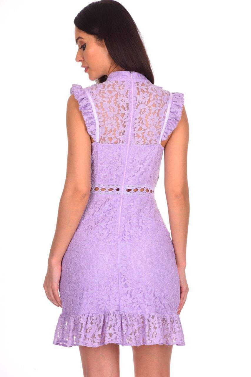 Kikodress - Lilac Lace Frill Detail Dress