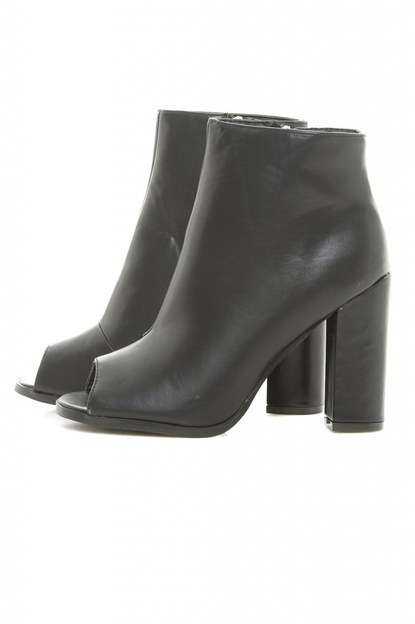 Kikodress - Peep Toe PU Ankle Boots