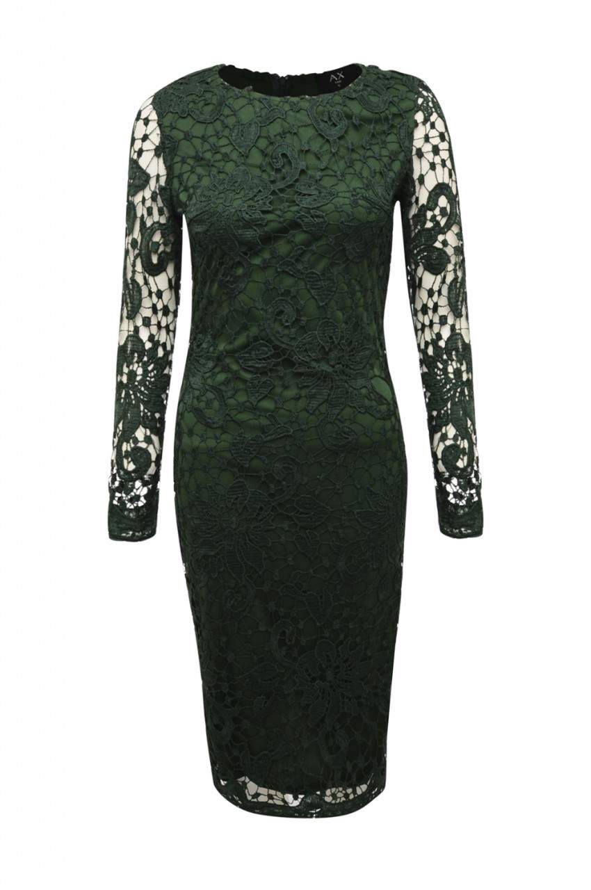 Kikodress - Green Crochet Dress with Long Sleeves Detail
