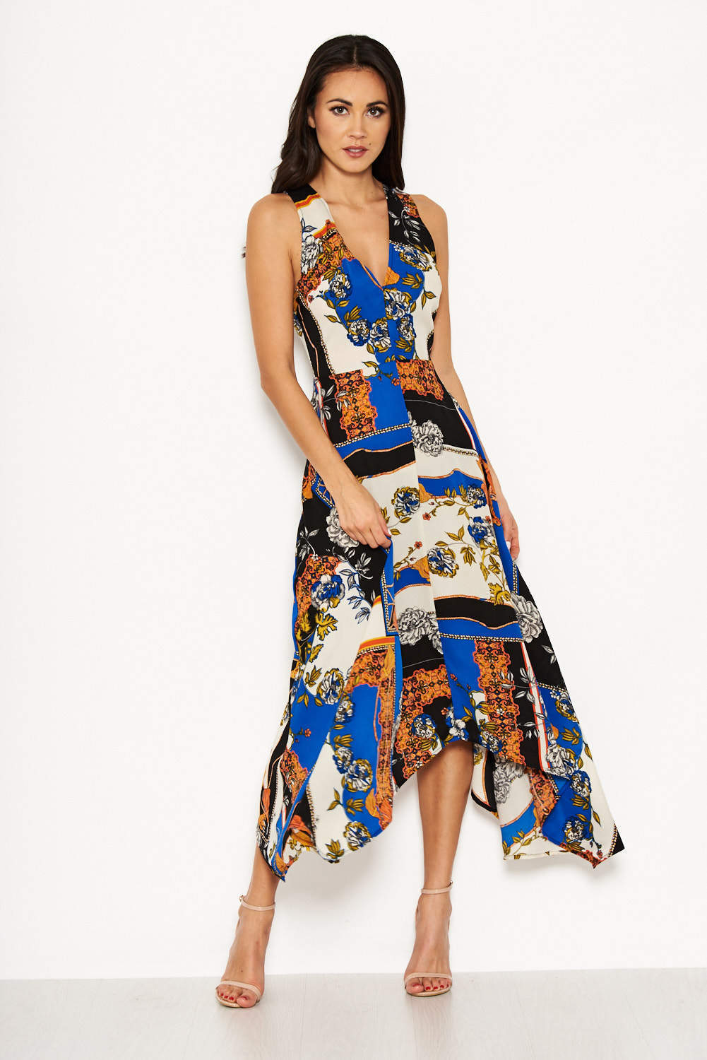 Kikodress - Blue Scarf Print Maxi Dress