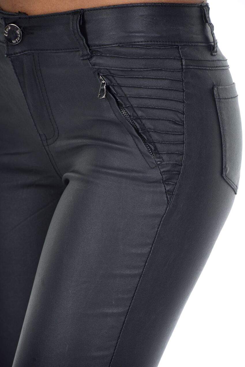 Kikodress - Black Ribbed Leather Look Skinny Jeans