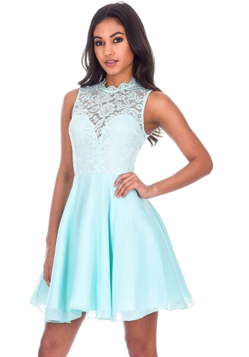 Kikodress - Soft Green Lace Top Skater Dress