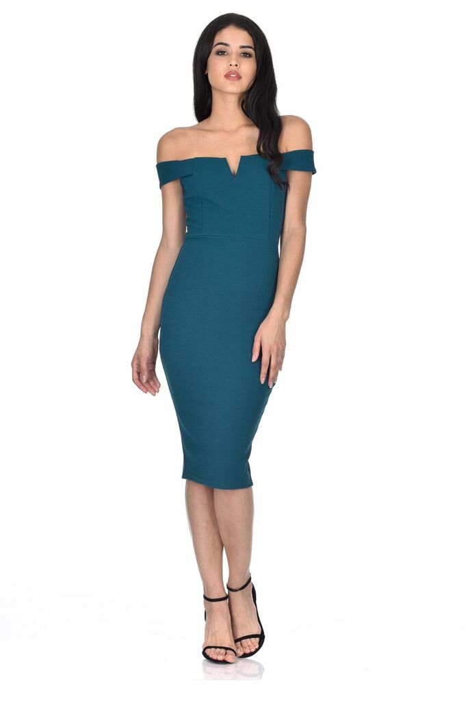 Kikodress - Teal Bardot Bodycon Dress