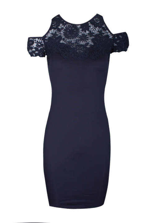 Kikodress - Navy Cold Shoulder Crochet Dress