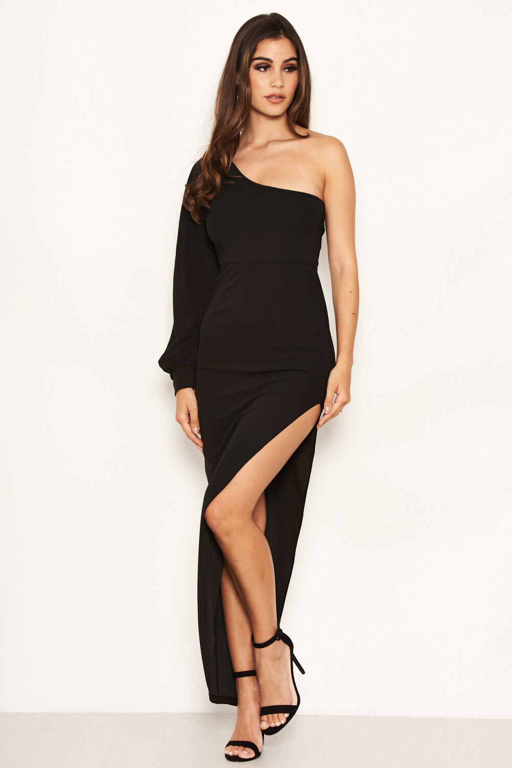 Kikodress - Black One Sleeve Asymmetrical Bodycon Maxi Dress